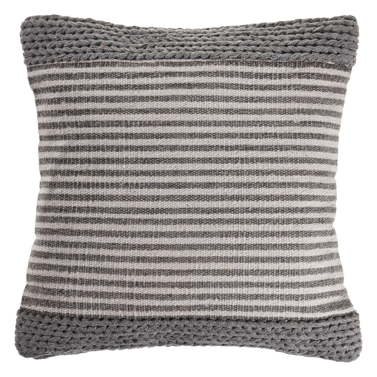Laddha Home Designs 20" Gray and Ivory Farmhouse Striped Square Throw Pillow